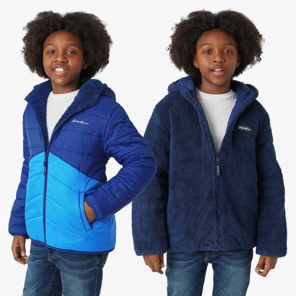 Eddie Bauer Boys' Deer Harbor Youth Reversible Jacket Blue Size 7/8 New - Picture 1 of 8
